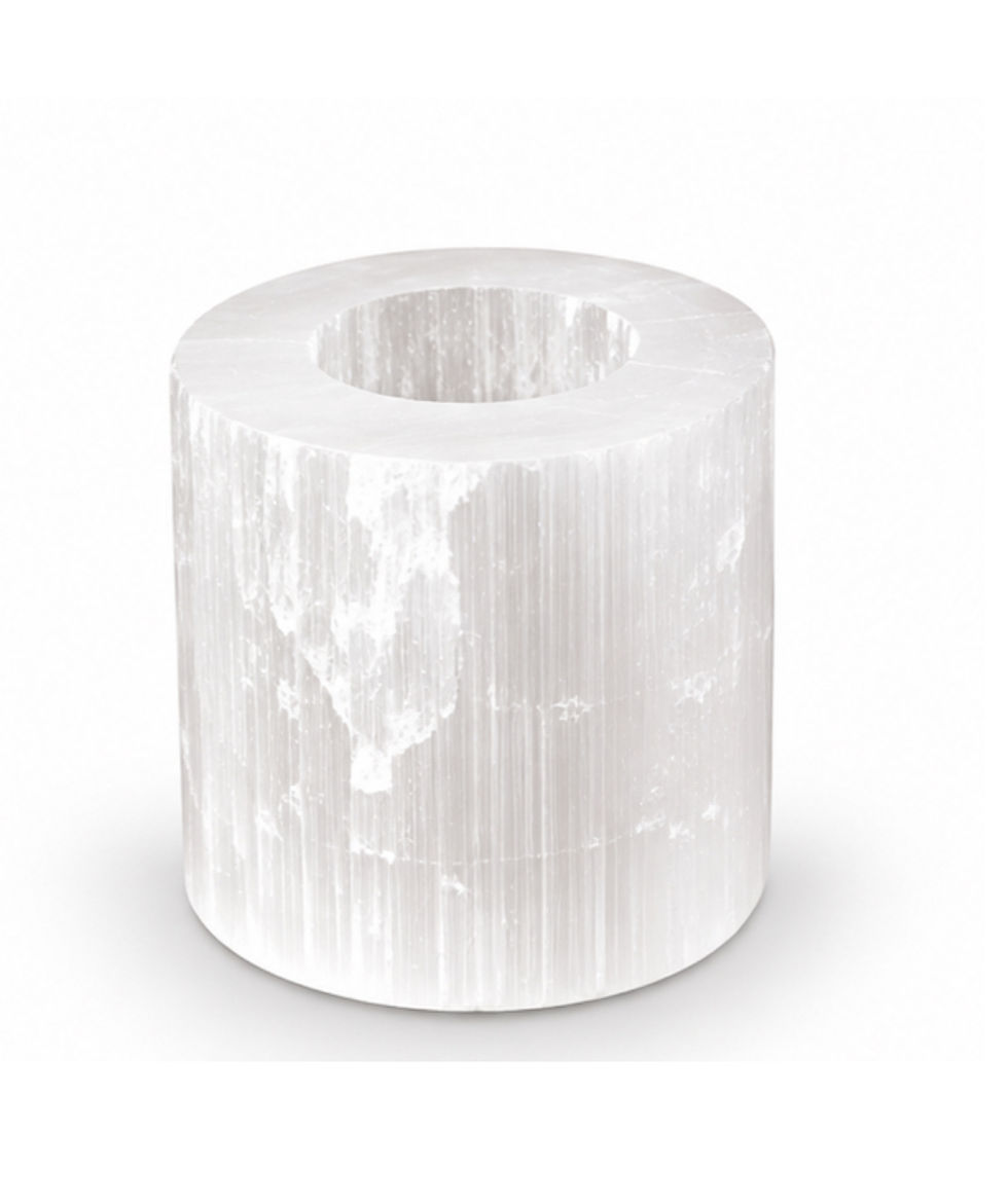 Natural white selenite cylinder candle holder 8 cm