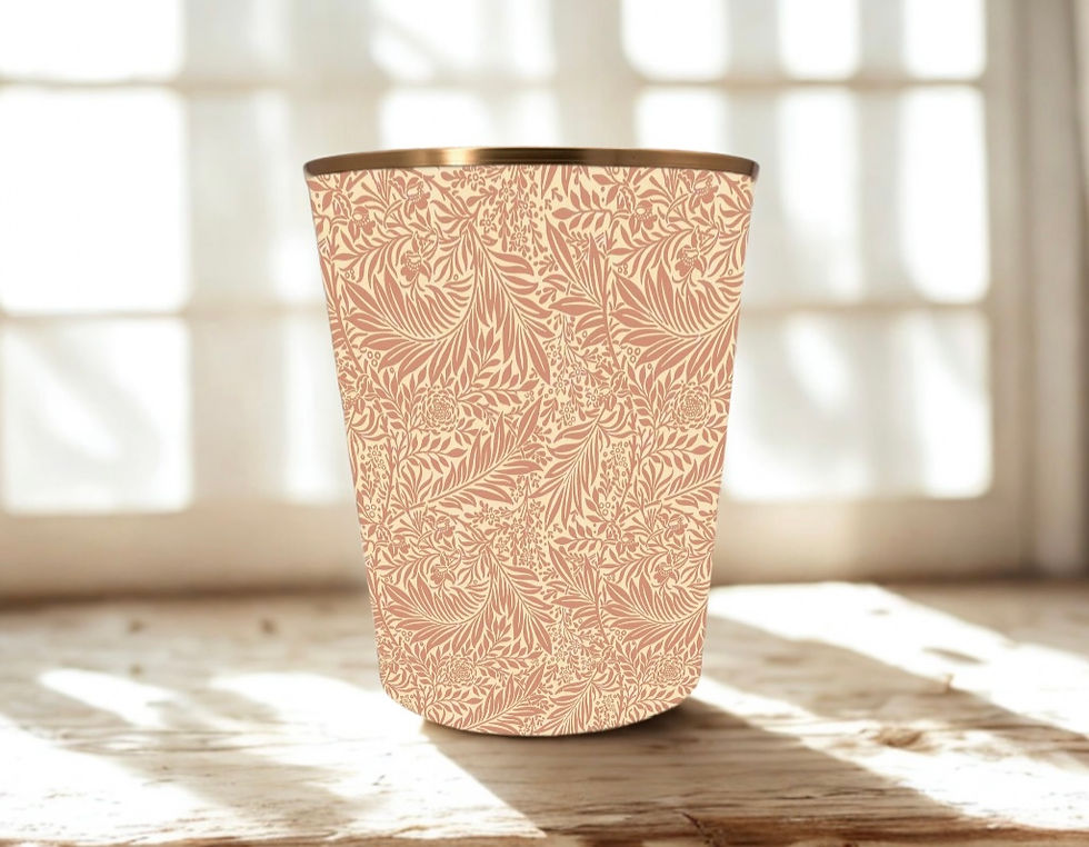 william morris larkspur rose waste paper bin with gold trim