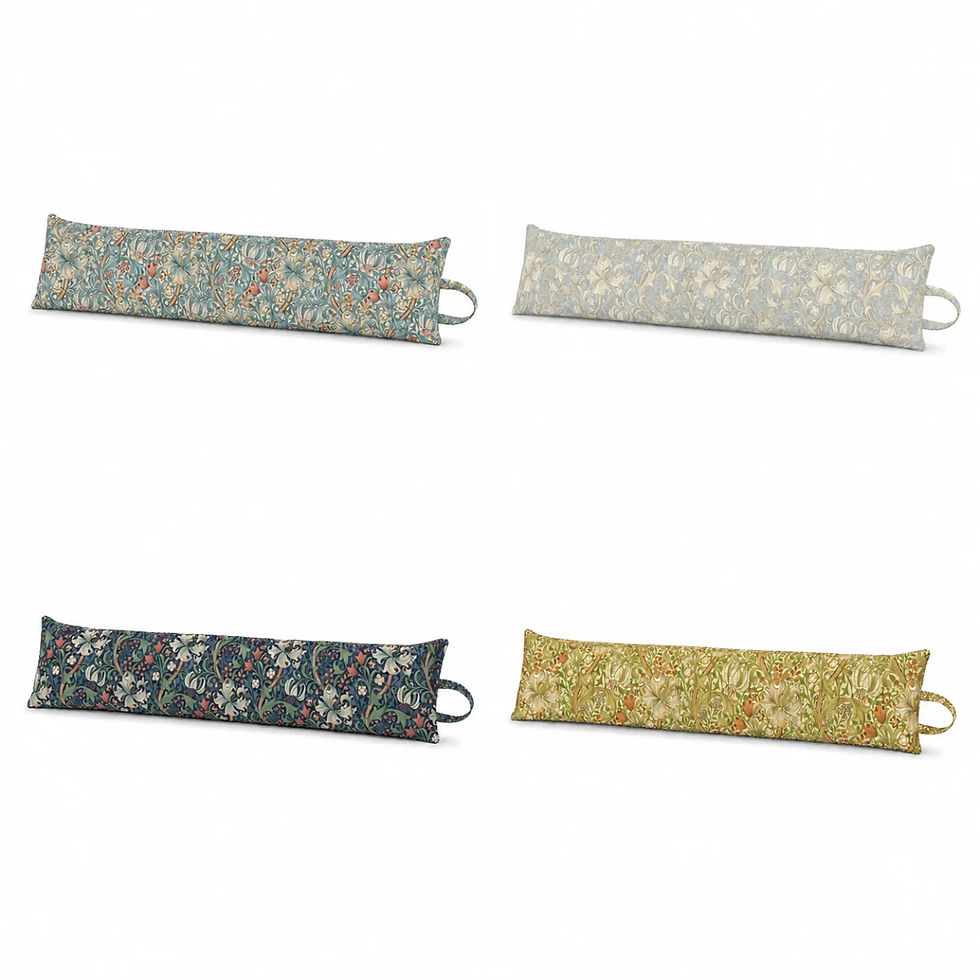 William Morris Golden Lily Draught Excluders in Cornsilk, jewel tourmaline, pool