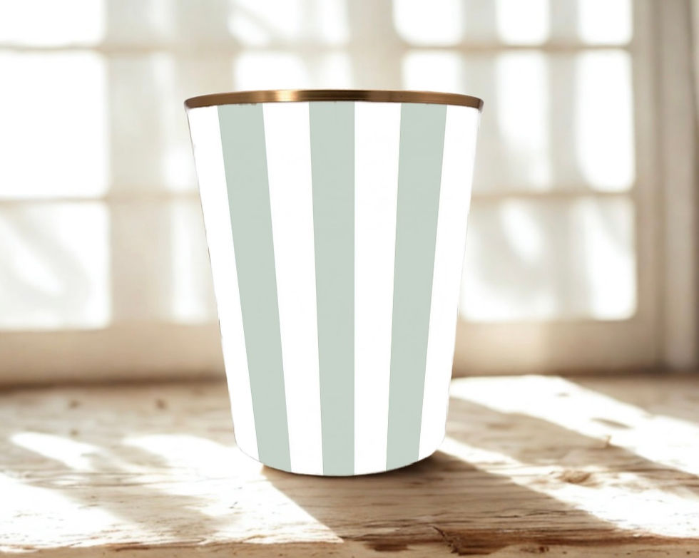 wrendale green stripe waste paper bin with gold trim