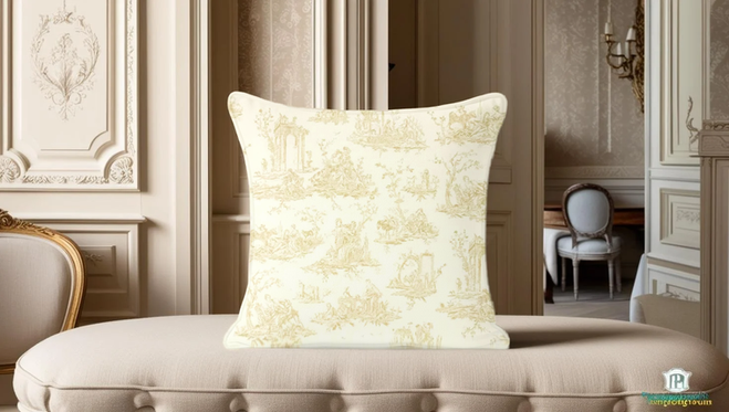 French Toile Scatter Cushions - French Toile Soft Gold Scatter Cushion.