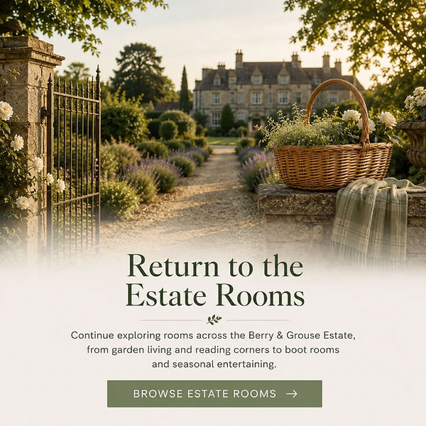 Return to the Estate Rooms - continue exploring rooms across the Berry & Ground Estate, from garden living and readin corners to boot rooms and seasonal entertaining.
