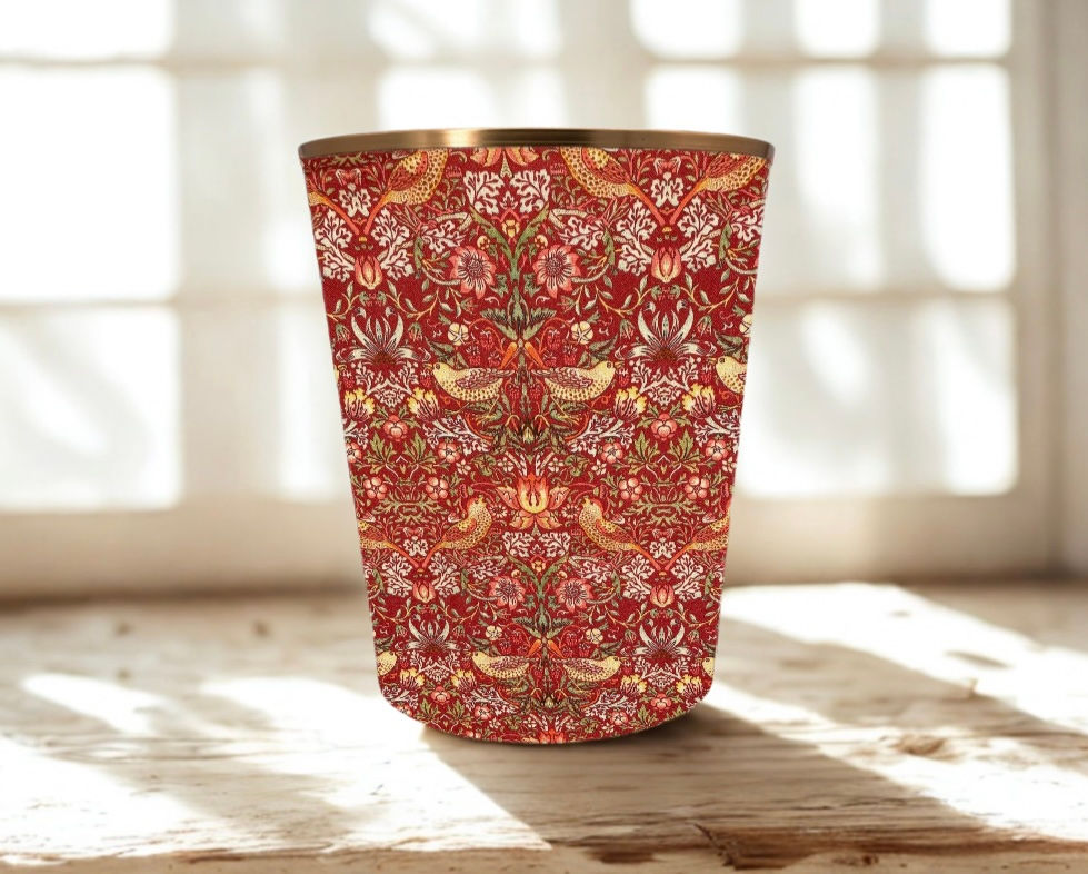 william m orris strawberry thief crimson waste paper bin with gold trim