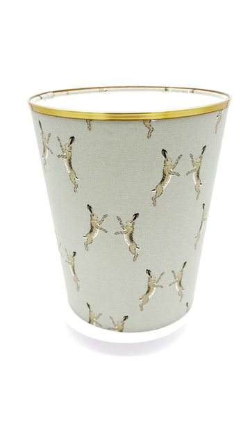 Thumbnail: Sophie Allport Boxing hares duck egg grey waste paper bins gold trim
