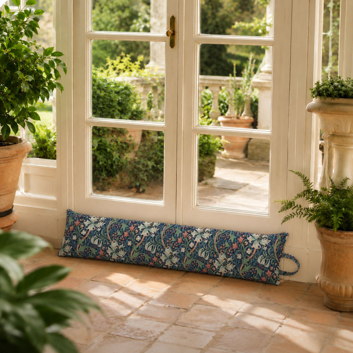 william morris golden lily jewel door draught excluder in the orangery