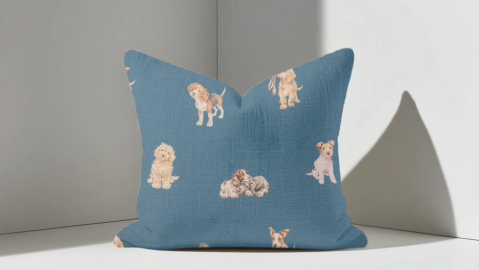 Thumbnail: wrendale dogs teal scatter cushion