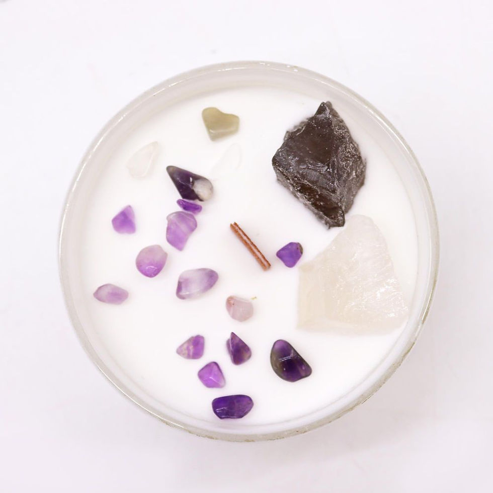 Thumbnail: Crown Chakra crystal candle with Celestite and Selenite crystals