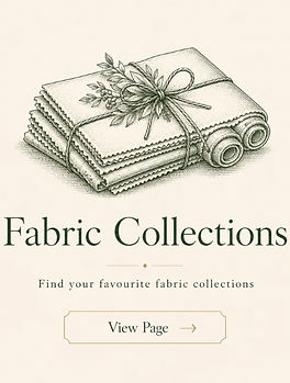 Berry & Grouse fabric collections tile with a heritage-style illustration of folded fabrics and fabric rolls, linking to fabric collections by style, maker and design.