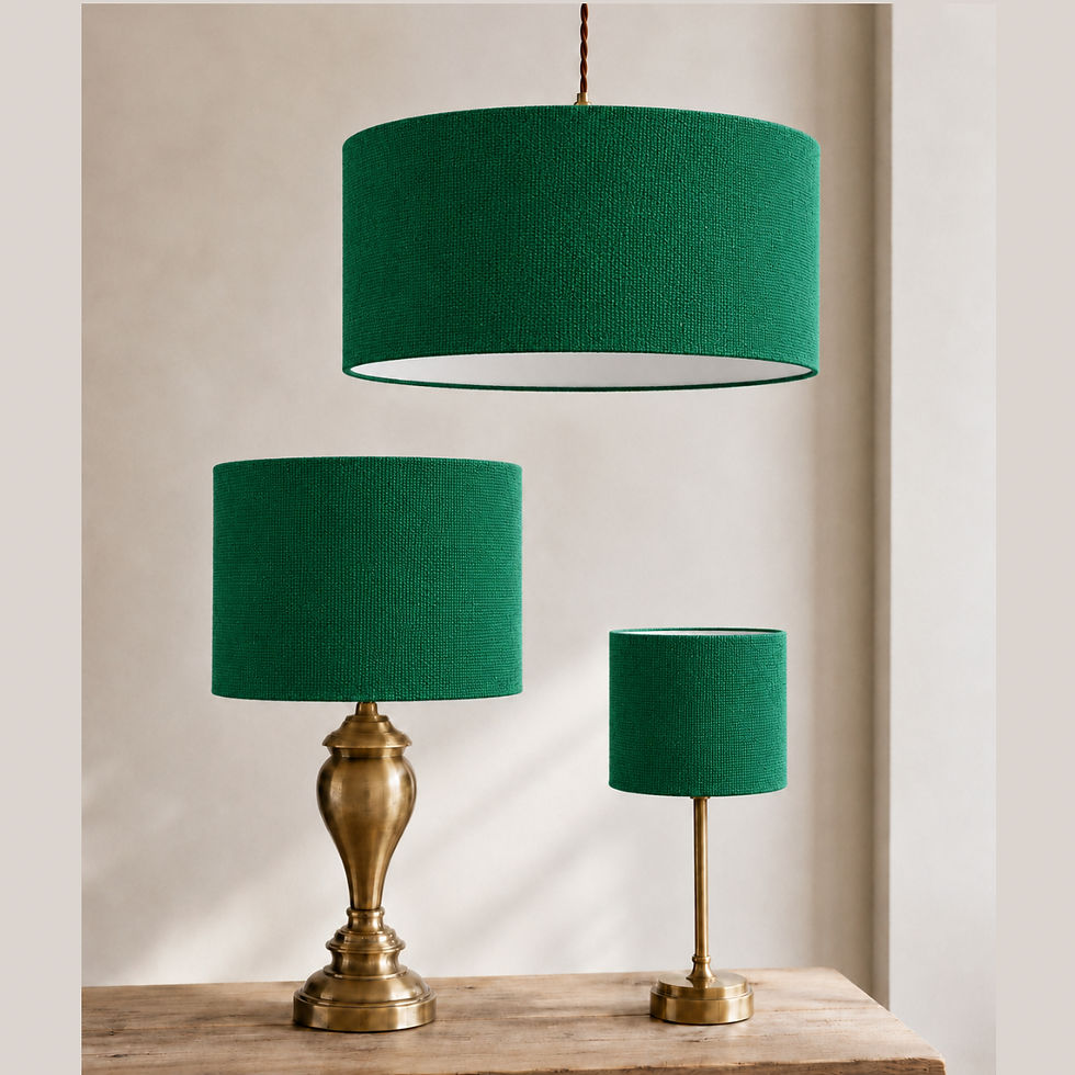 boston ivy emerald green trio of lampshades in different sizes 20cm drum 30cm drum and 40cm drum