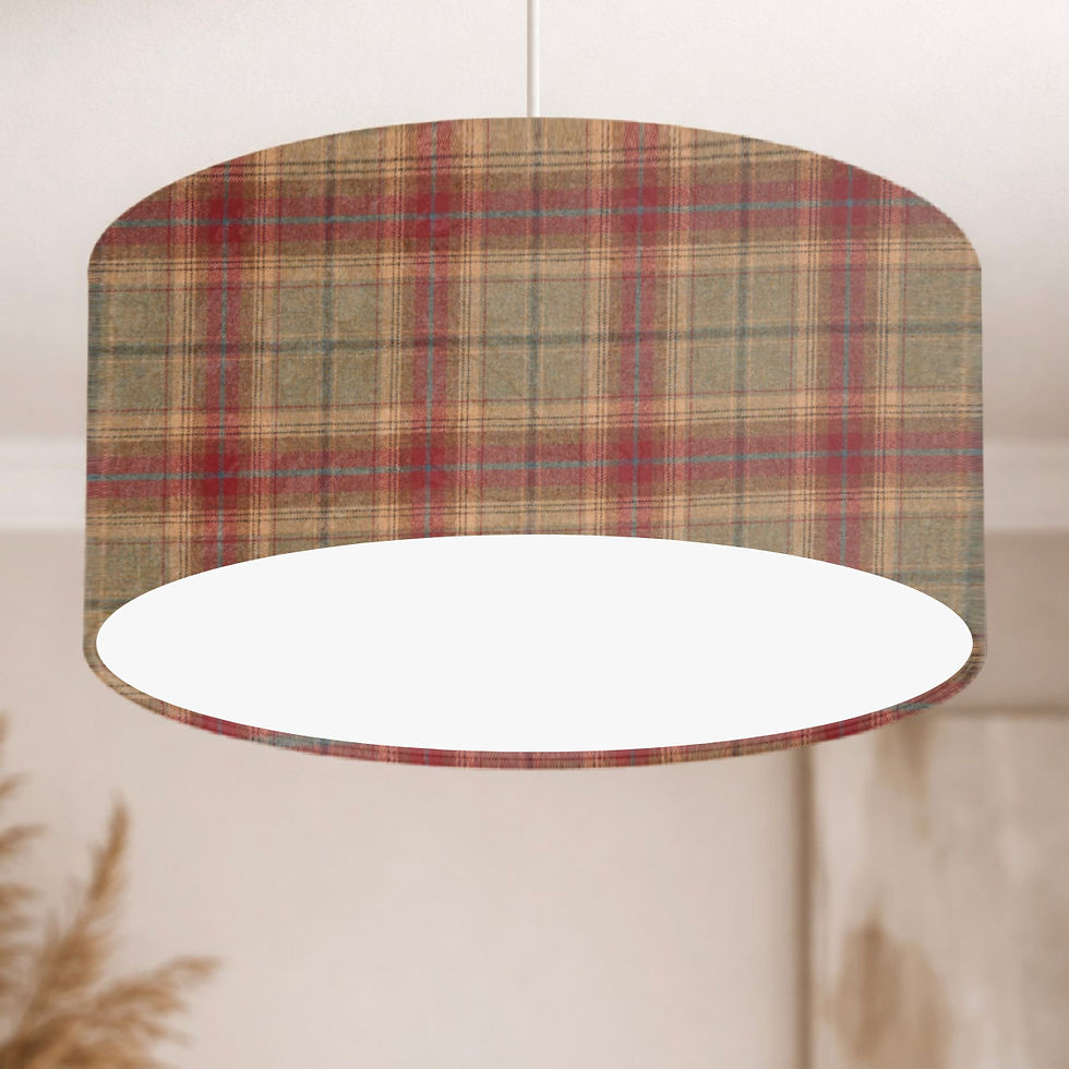 Thumbnail: Handmade drum lampshade for Ceiling lamp in Balmoral Jalapeno, wool fabric, made in the UK