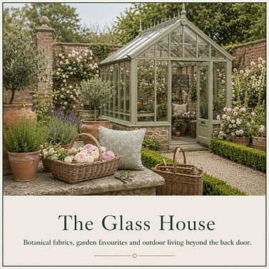 Botabical fabrics, garden favourites and outdoor living byound the back door.