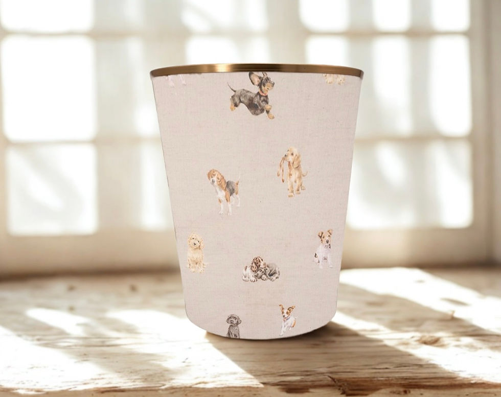 wrendale dogs waste paper bin with gold trim