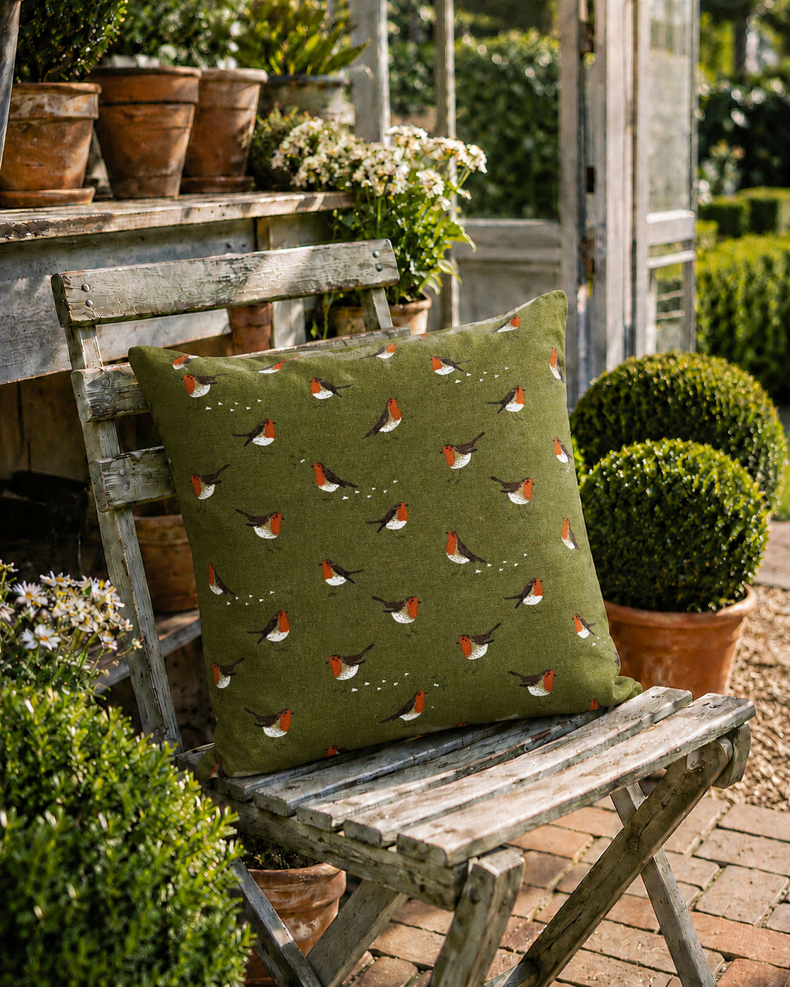 Sophie Allport 18" robin olive scatter cushion