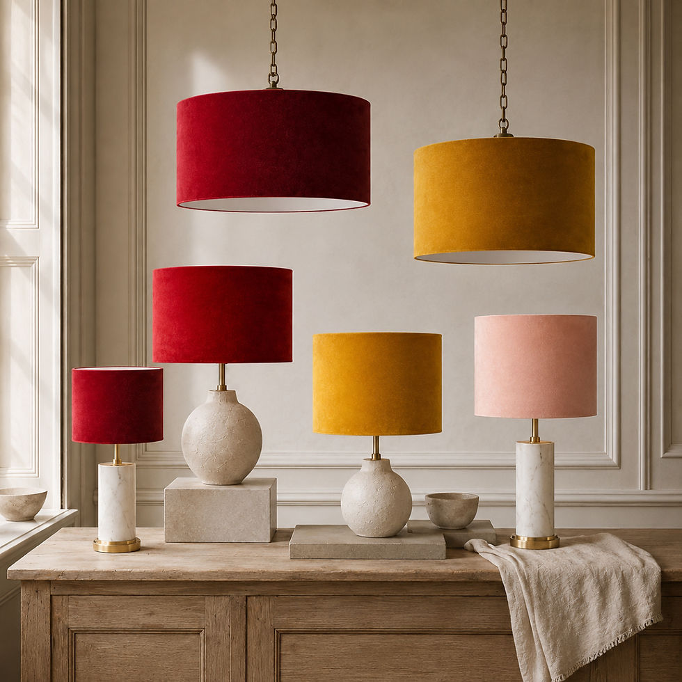 House Velvet Drum Lampshades | Warm Tones & Reds