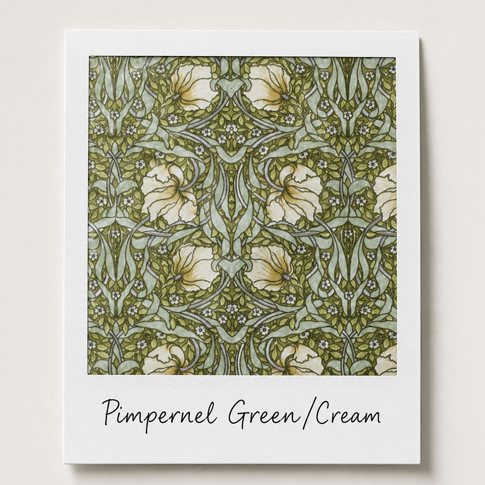 Thumbnail: william morris pimpernel green cream selection of lampshades in drum and candle clip sizes