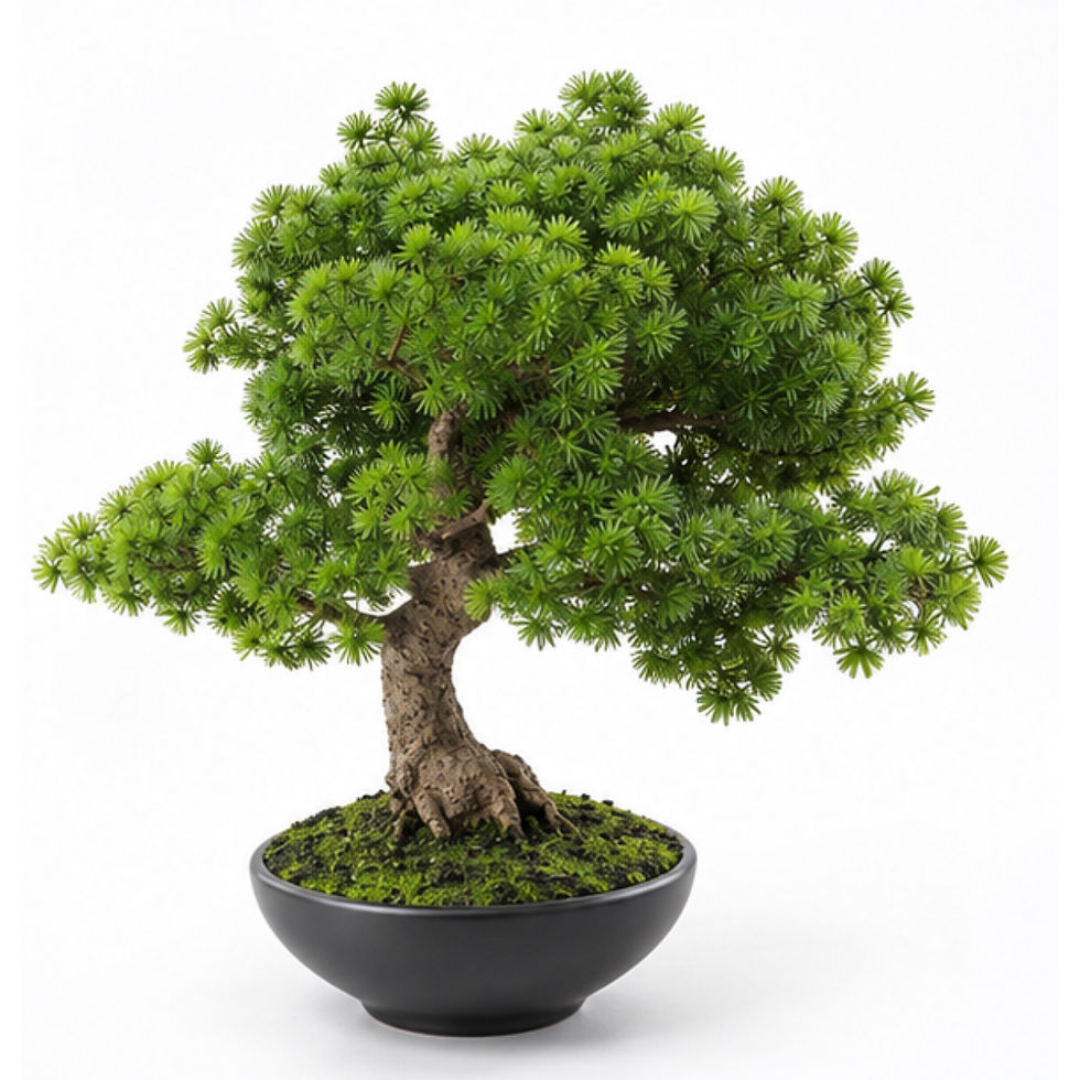 Thumbnail: 50cm artificial luxury pine bonsai tree with green foliage, ceramic pot and detailed product views