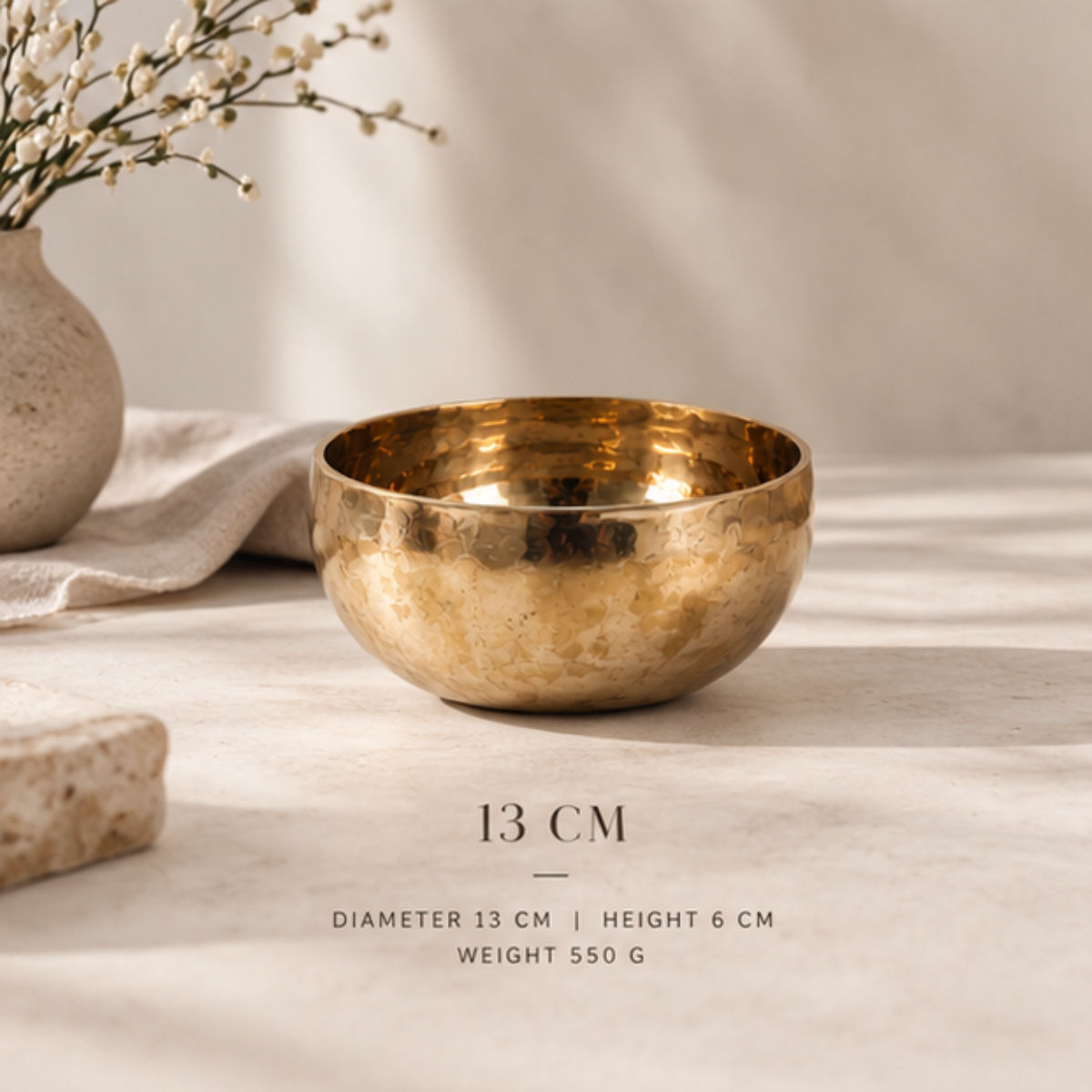 13 cm handmade bell-metal singing bowl with wooden striker