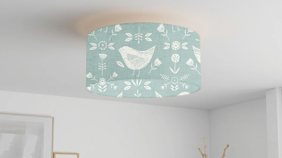 Thumbnail: fryetts scandi narvik birds seafoam ceiling drum lampshade
