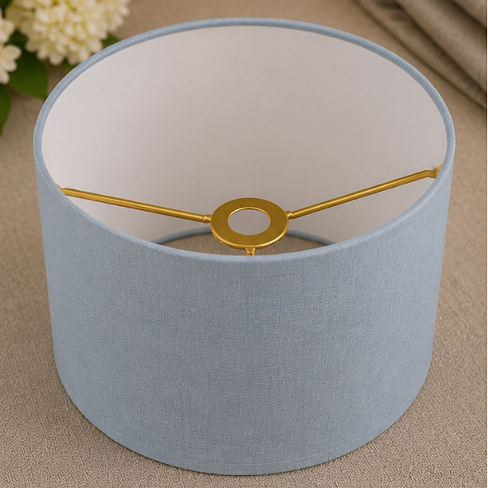 Thumbnail: The Rosette Lampshade in Stable Powder Blue, handmade cotton drum lampshade with Vintage Gold frame from The Pony Club collec