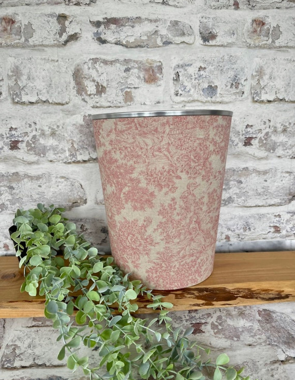 Thumbnail: Toile zen linen pink waste paper bin berry grouse