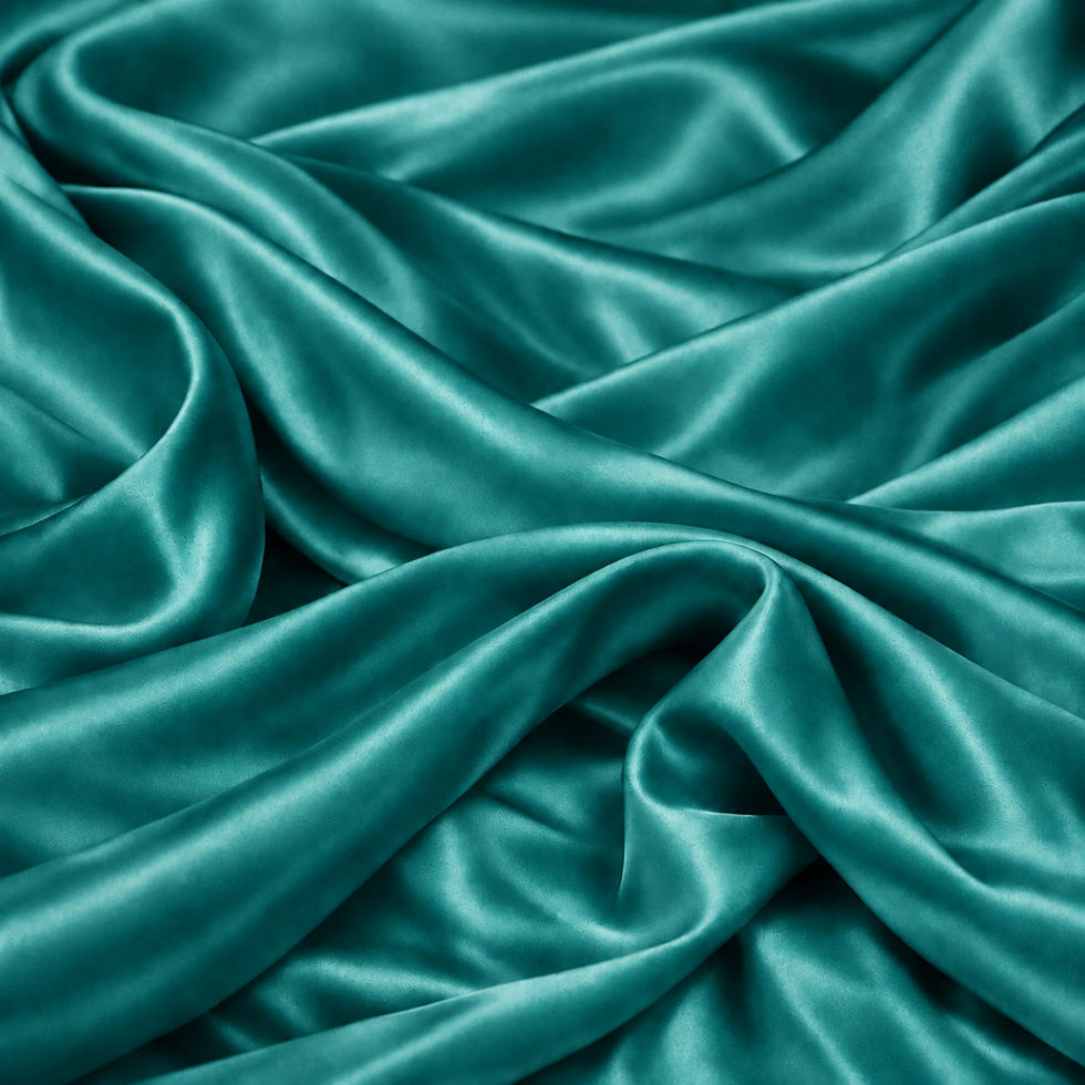 Thumbnail: Fabric: Peacock Green silky satin fabric swatch for handmade lampshades by Berry & Grouse.