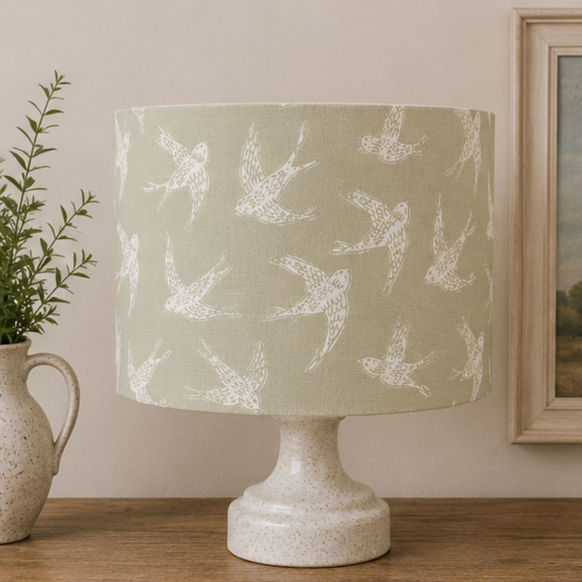 Clarke & Clarke Fly Away sage Lampshades by Berry & Grouse