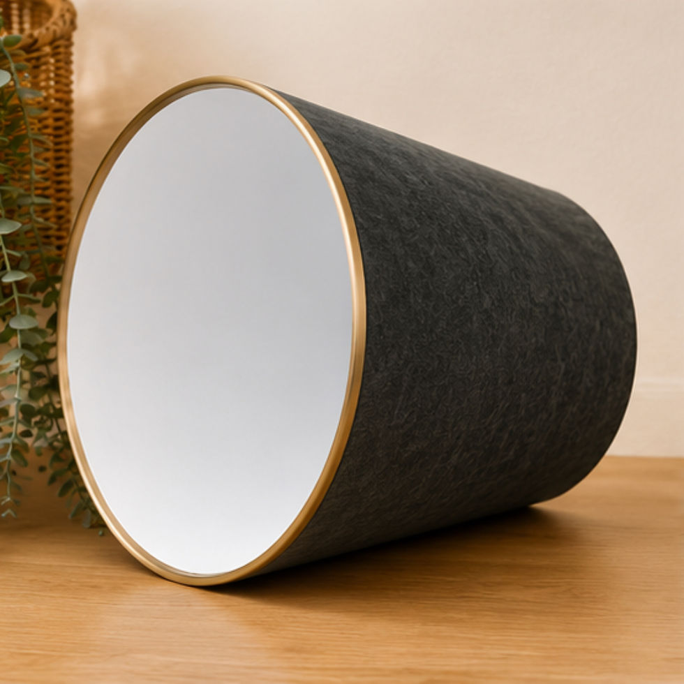 Thumbnail: Slate grey velvet waste paper bin styled in a modern home interior with matte white lining