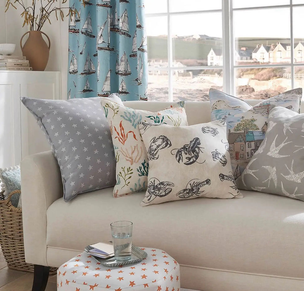clarke and clarke shellfish seastar fly away lobster ink blue lampshades