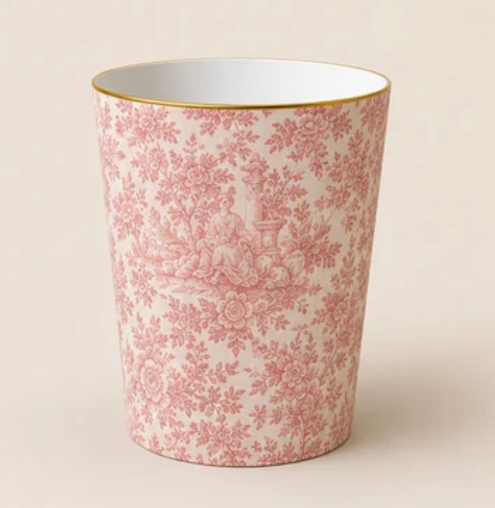 Thumbnail: Handmade Zen Toile in Pink Linen Waste Paper Bin