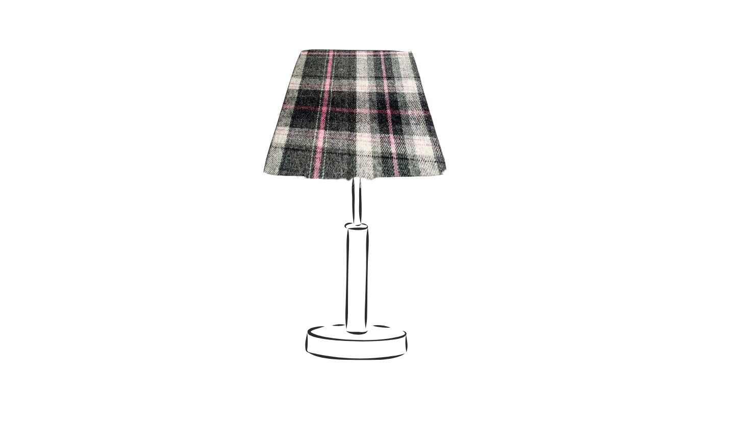 balmoral highland wool dusky pink table lampshade with black and pink tartan stripe