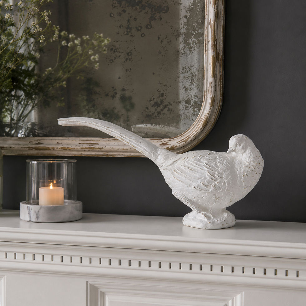 Thumbnail: Decorative chalk-white pheasant inspired by the wildlife seen across the fields and hedgerows of the Berry & Grouse Estate.