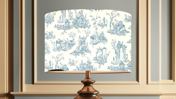 French Toile Table Lampshade - French Toile Blue Table Lampshade.