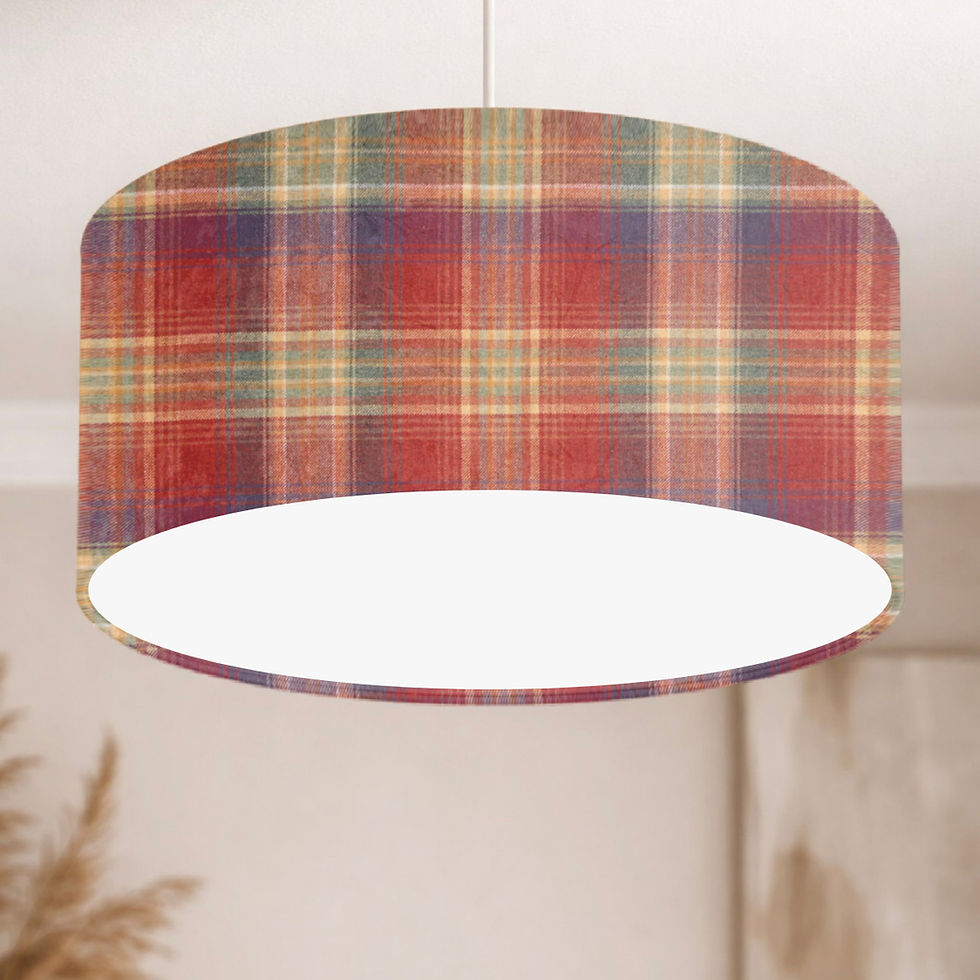 Thumbnail: Handmade drum lampshade for ceiling lamp in Balmoral Stirling, wool fabric, made in the UK