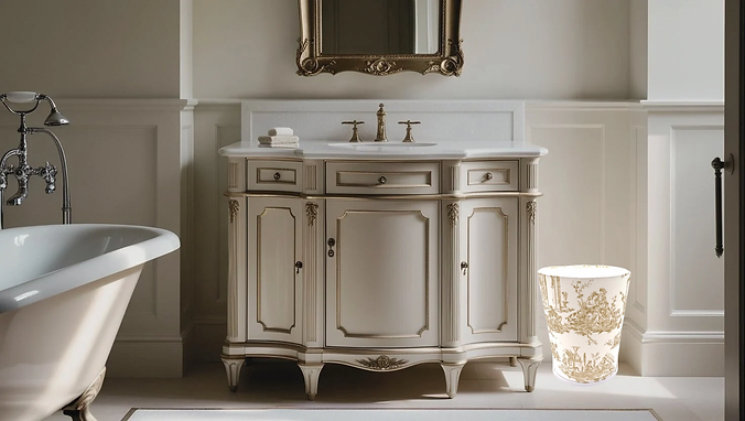 French Toile Soft Gold Waste Paper Bin