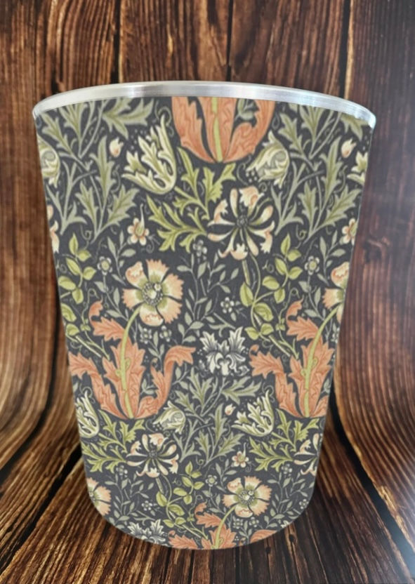 william morris crompton floral waste paper bin with silver trim