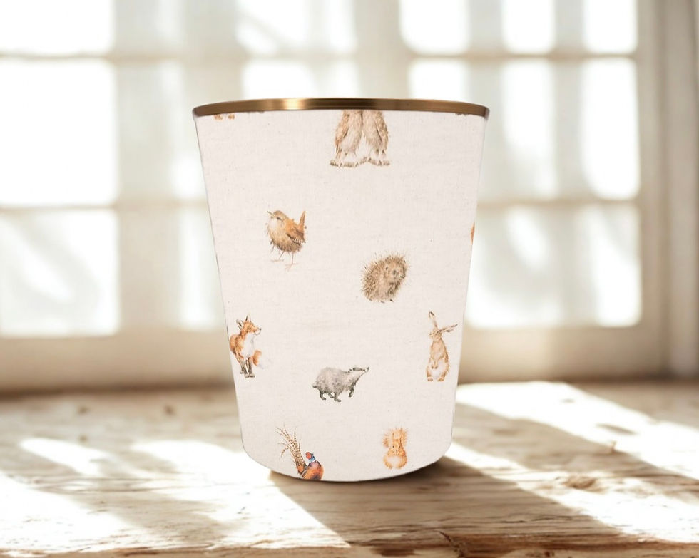 wrendale woodlanders natural waste paper bin with gold trim