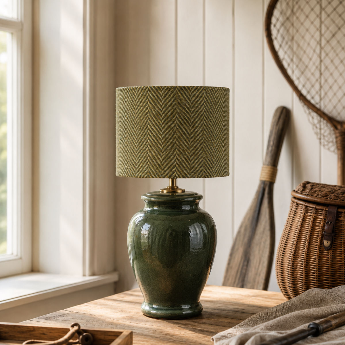 Abraham Moon Herringbone Moss Wool Lampshade | Estate Outlet 20cm drum lampshade