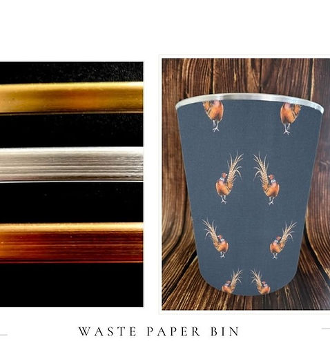 Wrendale Pheasant in Navy Waste Paper Bin with Silver Trim and Metallic Gold, Silver and Copper Trim examples