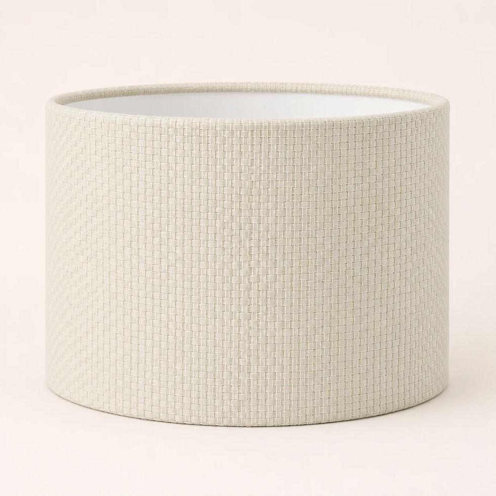 Mulroy Natural lampshade showing warm woven silk-look texture and matt white lining.