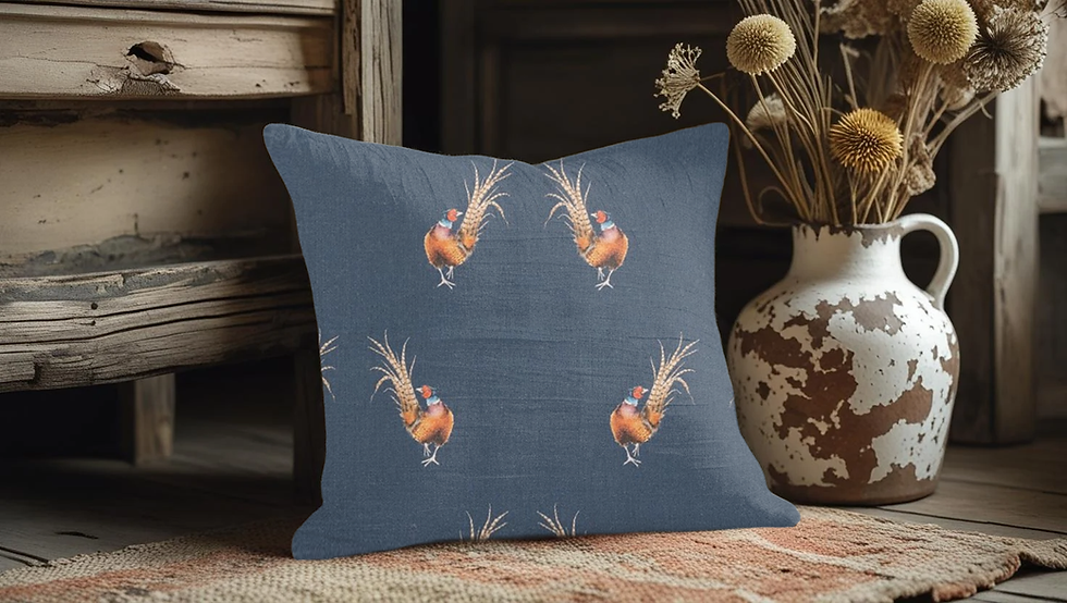 wrendale pheasant navy scatter cushion