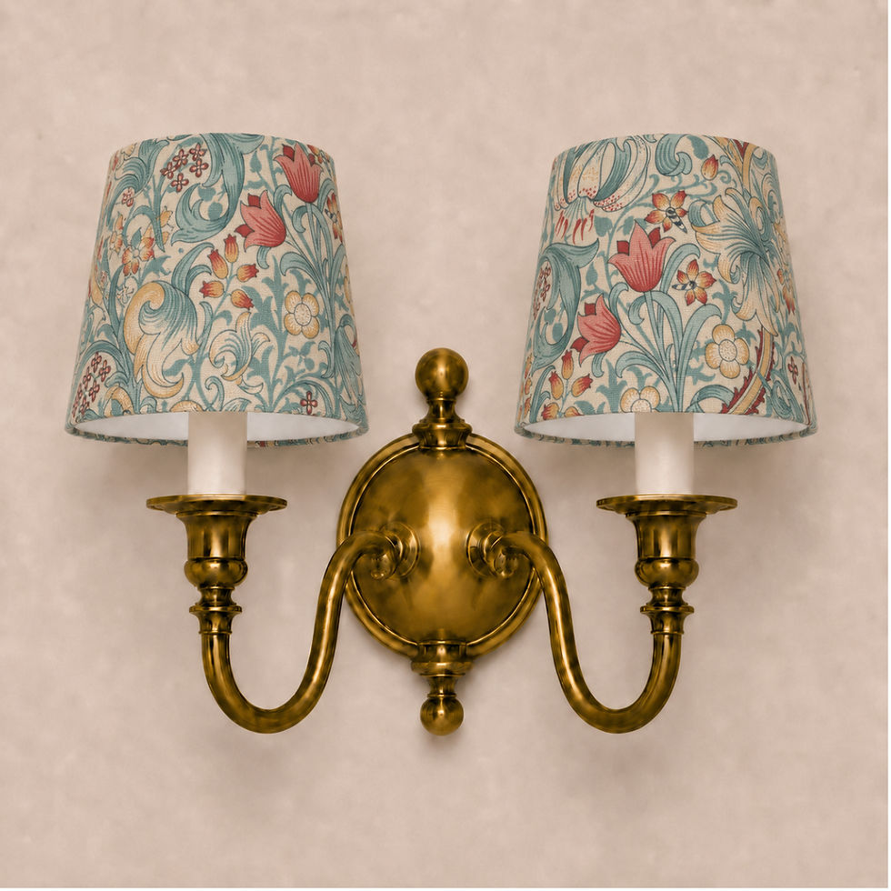 pair of william morris golden lily tourmaline lampshade candle clip wall lights