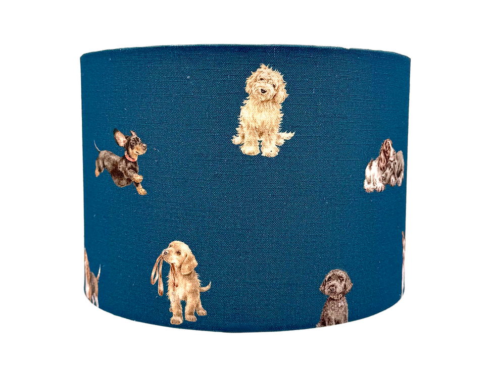 Thumbnail: 30cm drum wrendale dog navy lampshade