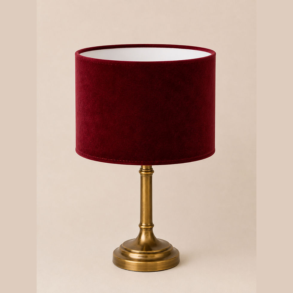 Thumbnail: 20cm drum 20cm ruby red velvet drum lampshade gold fitting