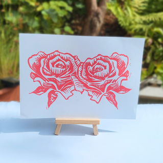 Pink Roses Lino Print