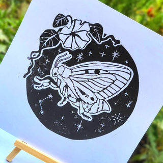 Moonlight Moth Lino Print