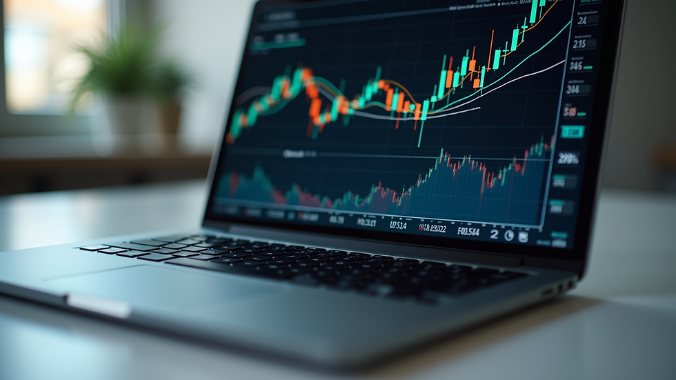Close-up view of a laptop screen showing an online trading course interface