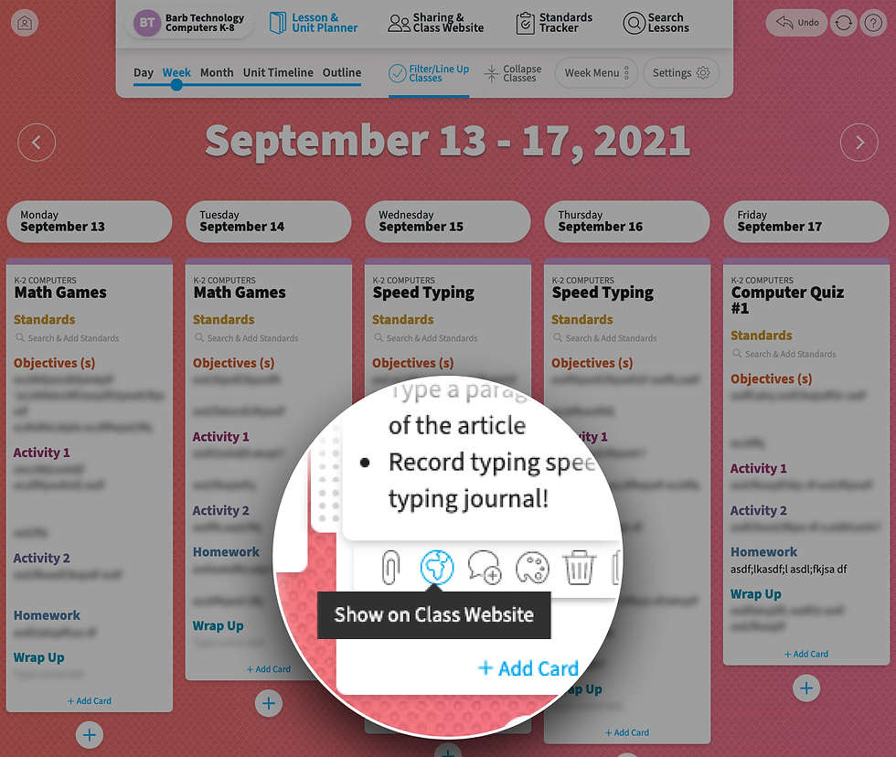 Common Curriculum calendar view