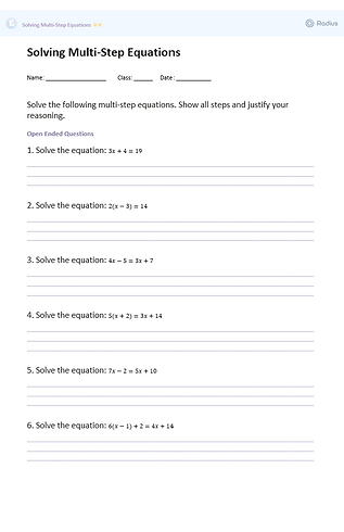Solving Multi Step Equations Worksheets PDF