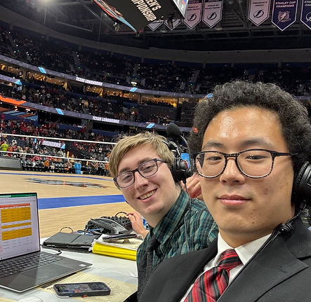 Anthony and his broadcast partner Evan courtside at Amalie Arena in Tampa