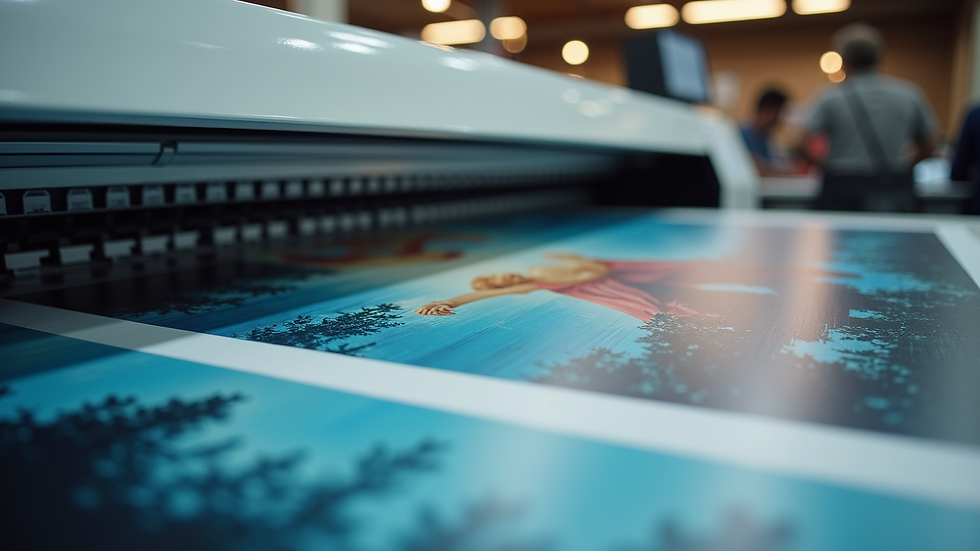 Eye-level view of large format printer producing a vibrant banner